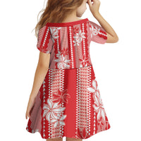 Hawaii Kakau Tribal Kid Short Sleeve Dress With Red Tiare LT05 - Polynesian Pride