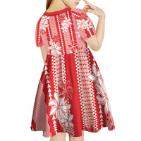 Hawaii Kakau Tribal Kid Short Sleeve Dress With Red Tiare LT05 - Polynesian Pride