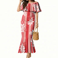Hawaii Kakau Tribal Mermaid Dress With Red Tiare LT05 Women Red - Polynesian Pride