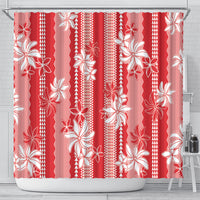 Hawaii Kakau Tribal Shower Curtain With Red Tiare