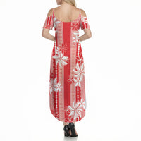 Hawaii Kakau Tribal Summer Maxi Dress With Red Tiare LT05 - Polynesian Pride