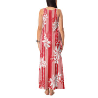 Hawaii Kakau Tribal Tank Maxi Dress With Red Tiare LT05 - Polynesian Pride