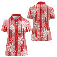 Hawaii Kakau Tribal Women Polo Shirt With Red Tiare