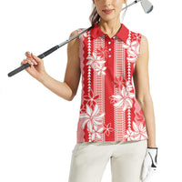 Hawaii Kakau Tribal Women Sleeveless Polo Shirt With Red Tiare