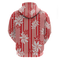 Hawaii Kakau Tribal Zip Hoodie With Red Tiare LT05 - Polynesian Pride