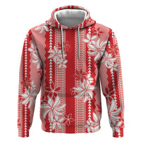 Hawaii Kakau Tribal Zip Hoodie With Red Tiare LT05 Pullover Hoodie Red - Polynesian Pride