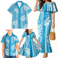 Hawaii Kakau Tribal Family Matching Mermaid Dress and Hawaiian Shirt With Blue Tiare LT05 - Polynesian Pride