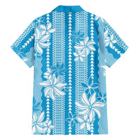 Hawaii Kakau Tribal Family Matching Off Shoulder Short Dress and Hawaiian Shirt With Blue Tiare LT05 Dad's Shirt - Long Sleeve Blue - Polynesian Pride