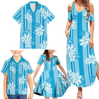 Hawaii Kakau Tribal Family Matching Summer Maxi Dress and Hawaiian Shirt With Blue Tiare LT05 - Polynesian Pride