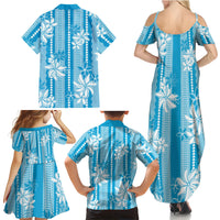 Hawaii Kakau Tribal Family Matching Summer Maxi Dress and Hawaiian Shirt With Blue Tiare LT05 Mom's Dress Blue - Polynesian Pride