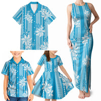 Hawaii Kakau Tribal Family Matching Tank Maxi Dress and Hawaiian Shirt With Blue Tiare LT05 - Polynesian Pride