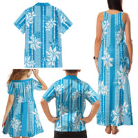 Hawaii Kakau Tribal Family Matching Tank Maxi Dress and Hawaiian Shirt With Blue Tiare LT05 Mom's Dress Blue - Polynesian Pride