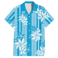 Hawaii Kakau Tribal Hawaiian Shirt With Blue Tiare LT05 Blue - Polynesian Pride