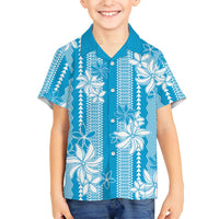 Hawaii Kakau Tribal Kid Hawaiian Shirt With Blue Tiare LT05 Kid Blue - Polynesian Pride