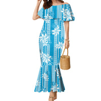 Hawaii Kakau Tribal Mermaid Dress With Blue Tiare LT05 Women Blue - Polynesian Pride