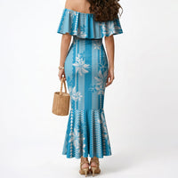 Hawaii Kakau Tribal Mermaid Dress With Blue Tiare LT05 - Polynesian Pride