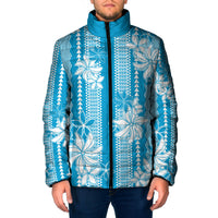 Hawaii Kakau Tribal Padded Jacket With Blue Tiare