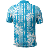 Hawaii Kakau Tribal Polo Shirt With Blue Tiare LT05 - Polynesian Pride