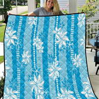 Hawaii Kakau Tribal Quilt With Blue Tiare