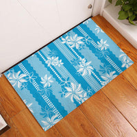 Hawaii Kakau Tribal Rubber Doormat With Blue Tiare