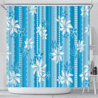 Hawaii Kakau Tribal Shower Curtain With Blue Tiare