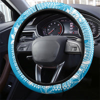 Hawaii Kakau Tribal Steering Wheel Cover With Blue Tiare