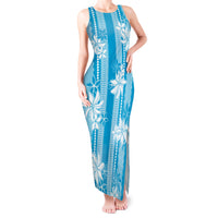 Hawaii Kakau Tribal Tank Maxi Dress With Blue Tiare LT05 Women Blue - Polynesian Pride