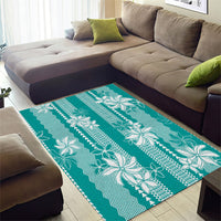 Hawaii Kakau Tribal Area Rug With Teal Tiare