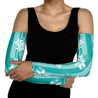 Hawaii Kakau Tribal Arm Sleeves With Teal Tiare
