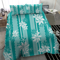 Hawaii Kakau Tribal Bedding Set With Teal Tiare