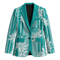 Hawaii Kakau Tribal Blazer With Teal Tiare