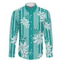 Hawaii Kakau Tribal Family Matching Off Shoulder Maxi Dress and Hawaiian Shirt With Teal Tiare LT05 Daughter's Dress Teal - Polynesian Pride