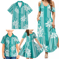 Hawaii Kakau Tribal Family Matching Summer Maxi Dress and Hawaiian Shirt With Teal Tiare LT05 - Polynesian Pride