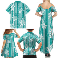 Hawaii Kakau Tribal Family Matching Summer Maxi Dress and Hawaiian Shirt With Teal Tiare LT05 Mom's Dress Teal - Polynesian Pride
