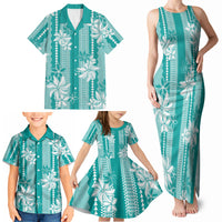 Hawaii Kakau Tribal Family Matching Tank Maxi Dress and Hawaiian Shirt With Teal Tiare LT05 - Polynesian Pride