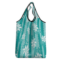 Hawaii Kakau Tribal Grocery Bag With Teal Tiare
