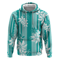 Hawaii Kakau Tribal Hoodie With Teal Tiare LT05 Pullover Hoodie Teal - Polynesian Pride