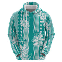 Hawaii Kakau Tribal Hoodie With Teal Tiare