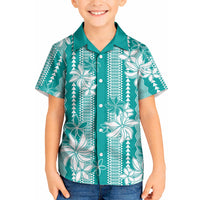 Hawaii Kakau Tribal Kid Hawaiian Shirt With Teal Tiare LT05 Kid Teal - Polynesian Pride