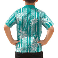 Hawaii Kakau Tribal Kid Hawaiian Shirt With Teal Tiare LT05 - Polynesian Pride