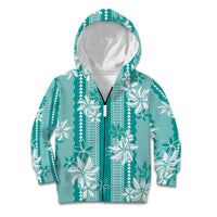 Hawaii Kakau Tribal Kid Hoodie With Teal Tiare LT05 Zip Hoodie Teal - Polynesian Pride