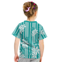Hawaii Kakau Tribal Kid T Shirt With Teal Tiare