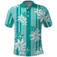 Hawaii Kakau Tribal Polo Shirt With Teal Tiare LT05 Teal - Polynesian Pride
