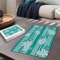 Hawaii Kakau Tribal Puzzle With Teal Tiare