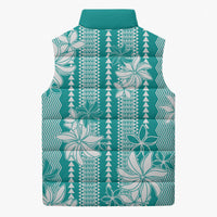 Hawaii Kakau Tribal Sleeveless Puffer Jacket With Teal Tiare