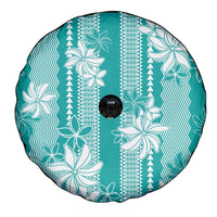 Hawaii Kakau Tribal Spare Tire Cover With Teal Tiare