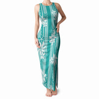 Hawaii Kakau Tribal Tank Maxi Dress With Teal Tiare LT05 Women Teal - Polynesian Pride