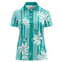 Hawaii Kakau Tribal Women Polo Shirt With Teal Tiare