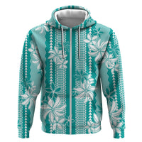 Hawaii Kakau Tribal Zip Hoodie With Teal Tiare LT05 Zip Hoodie Teal - Polynesian Pride