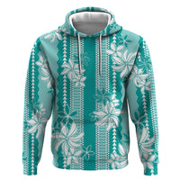 Hawaii Kakau Tribal Zip Hoodie With Teal Tiare LT05 Pullover Hoodie Teal - Polynesian Pride